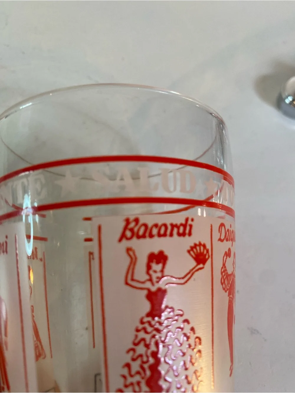 Vintage Mid-Century 'Salute to Your Health' Recipe Frosted Glass Cocktail Shaker
